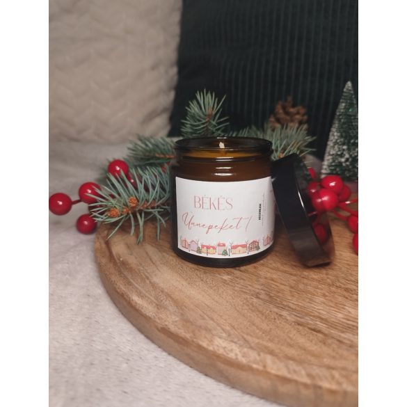 Békés Ünnepeket! - Prémium ámbra üveges szójagyertya 